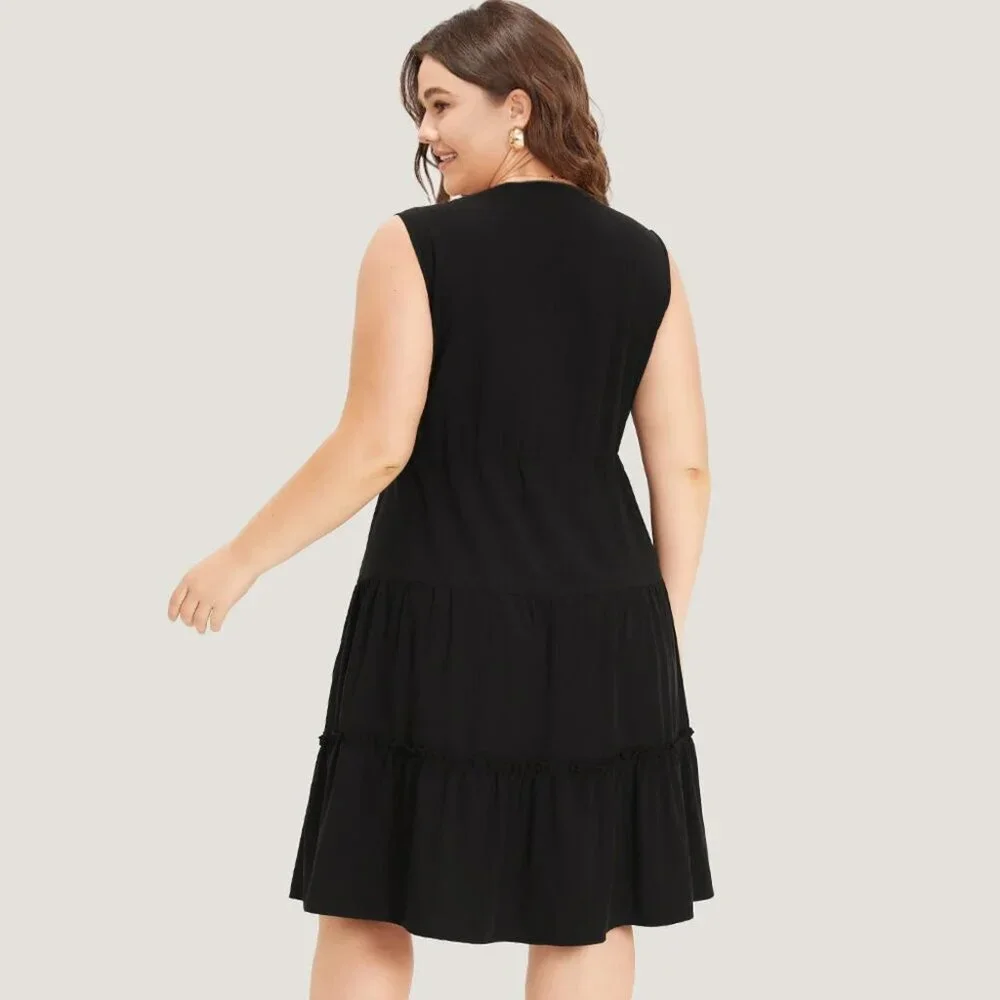 NWT BloomChic Black Supersoft Essentials Notched Ruffle Layered Sleeveless Dress - Picture 5 of 5